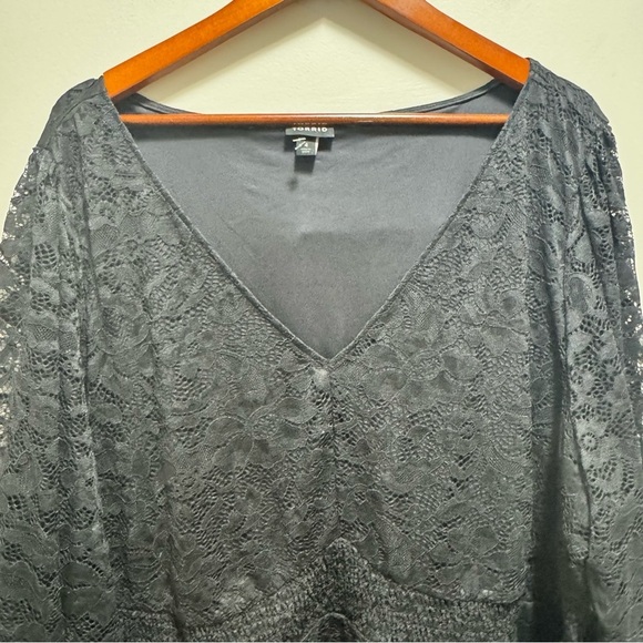 Torrid Stretch Lace V-Neck Smocked Waist Long Sleeve Babydoll Size 4x - Picture 6 of 13